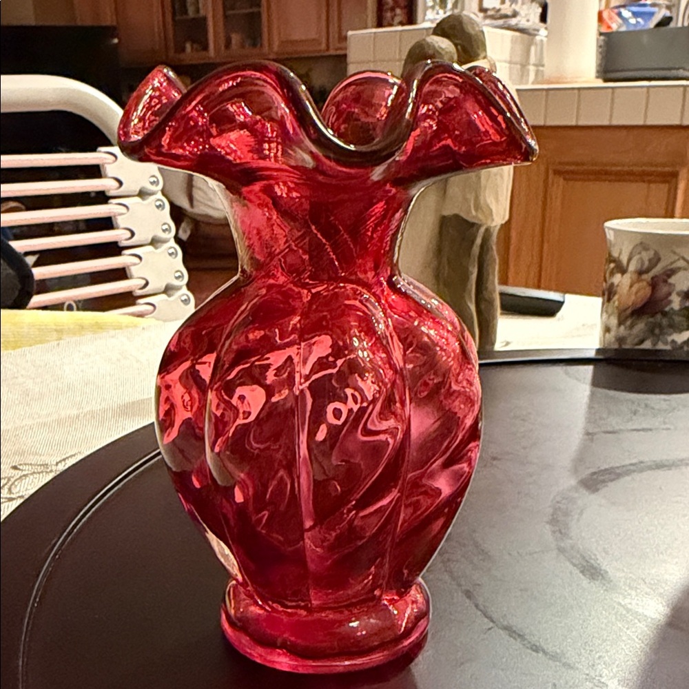 Elegant Red Glass Vase stamped Fenton